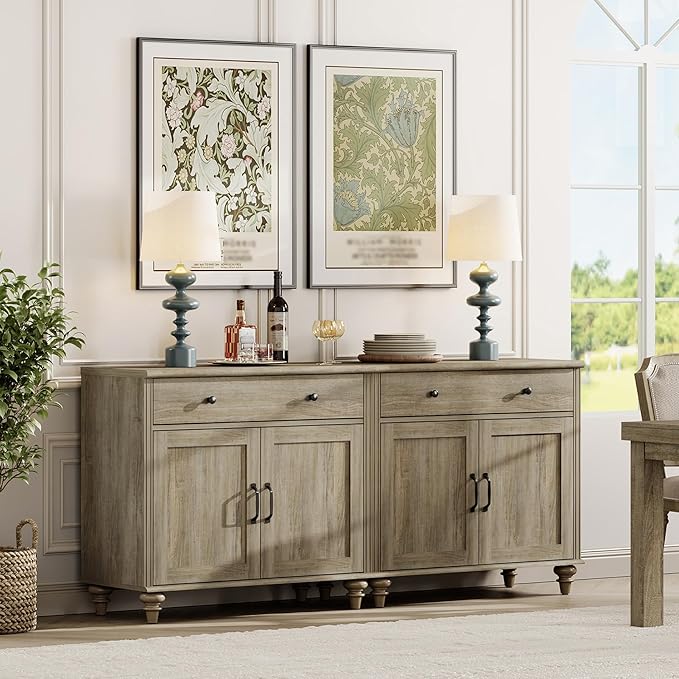 WAMAPT Buffet Cabinet with 4 Doors and 2 Drawers, Large Coffee Bar Table Wood - Image 3