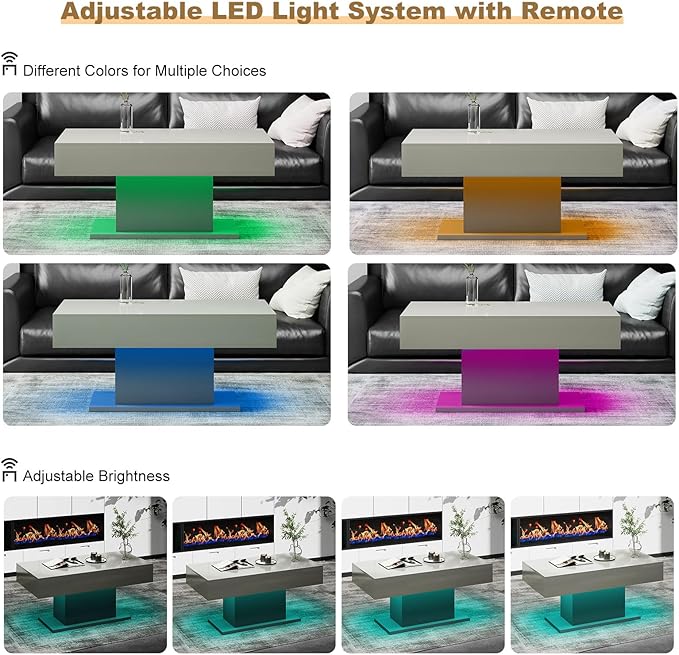 HedoAjim Led Coffee Table for Living Room, Living Room Table Rectangular Center - Image 7