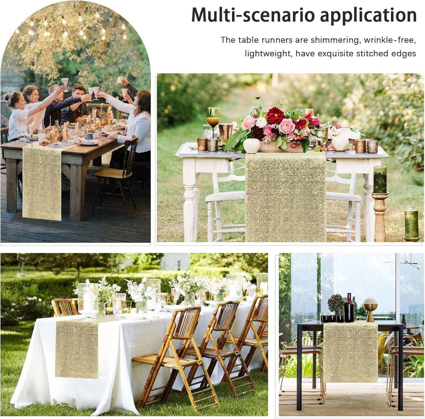 6 Packs 12 x 72 inches Sequin Table Runner, Champagne Glitter Table Runner for Birthday Party Supplies Wedding Engagement Baby Shower Holiday Celebration Event Decorations