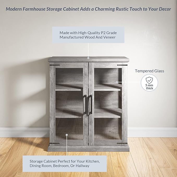 BELLEZE Storage Cabinet with Shelves and Glass Doors - Image 5