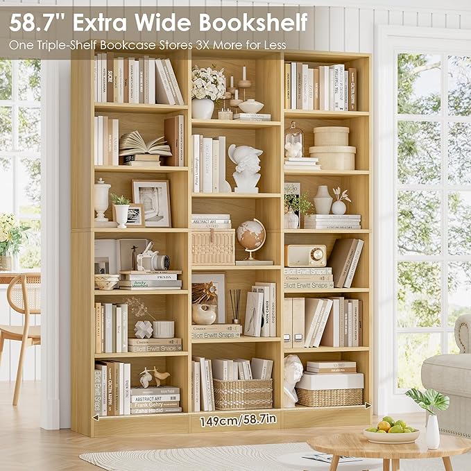 FACBOTALL Triple Wide Bookshelf, 6 Tier Large Bookshelf, Bookcase - Image 5