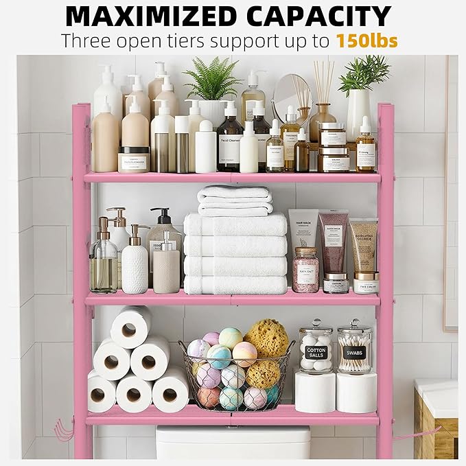 GloTika 3-Tier Over Toilet Storage - 150lb Total Capacity Metal Bathroom - Image 5