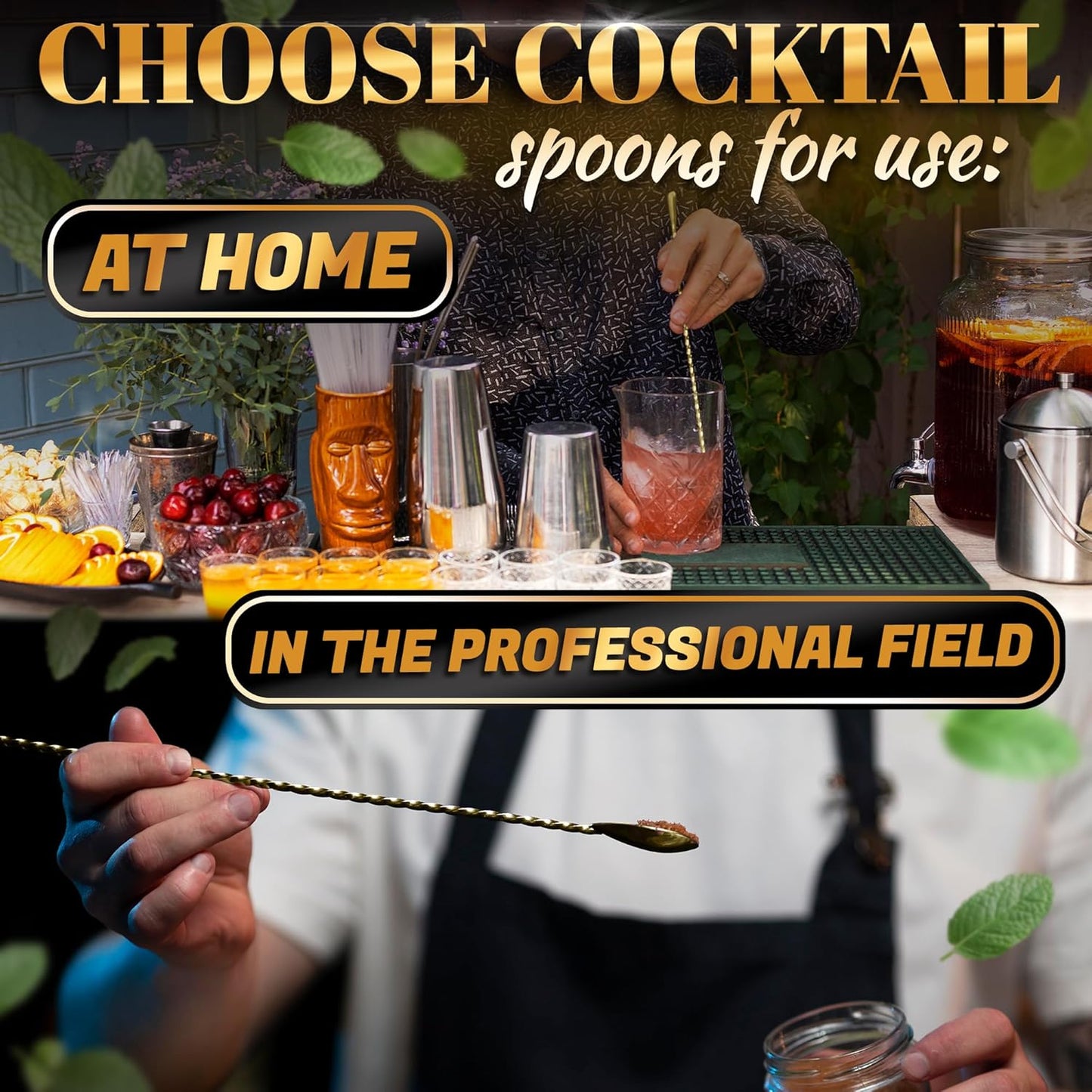 Bar Spoon Set of 4 – Gold Coffee Spoons for Pro and Home Use, Polished Stainless Steel Stirring Spoons with Twisted Spiral Handle - Cocktail Stirrers for Drinks Like Coffee, Smoothie, and Iced Tea