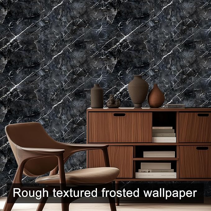 HOMETITUTE Black Marble Wallpaper Peel and Stick Dark Stone Pattern 118.1x17.7 - Image 3