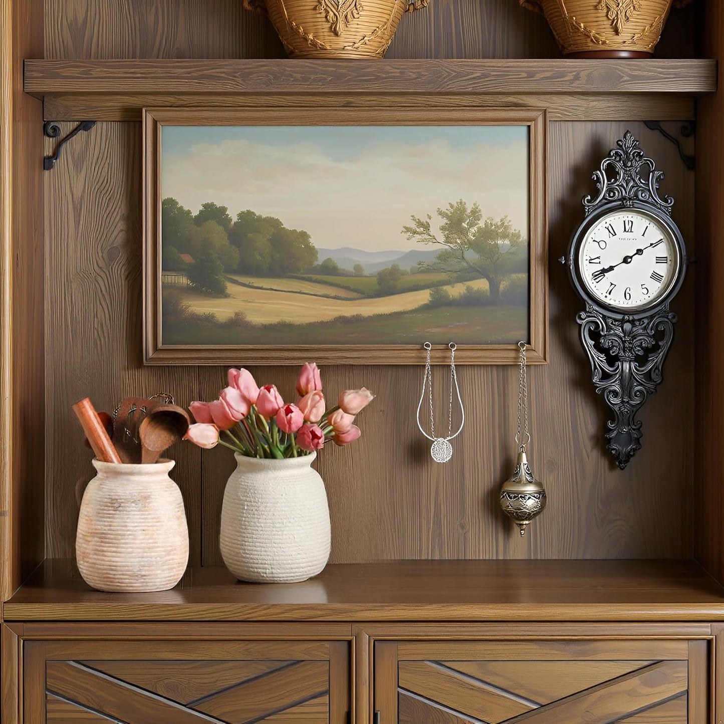 Ceramic Flowers Rustic Vase, Neutral Pottery Farmhouse Vases Home Decor, 7.48" Terracotta Pampas Decorative Vase for Table Entryway Mantel Bookshelf Bedroon Bathroom Living Room