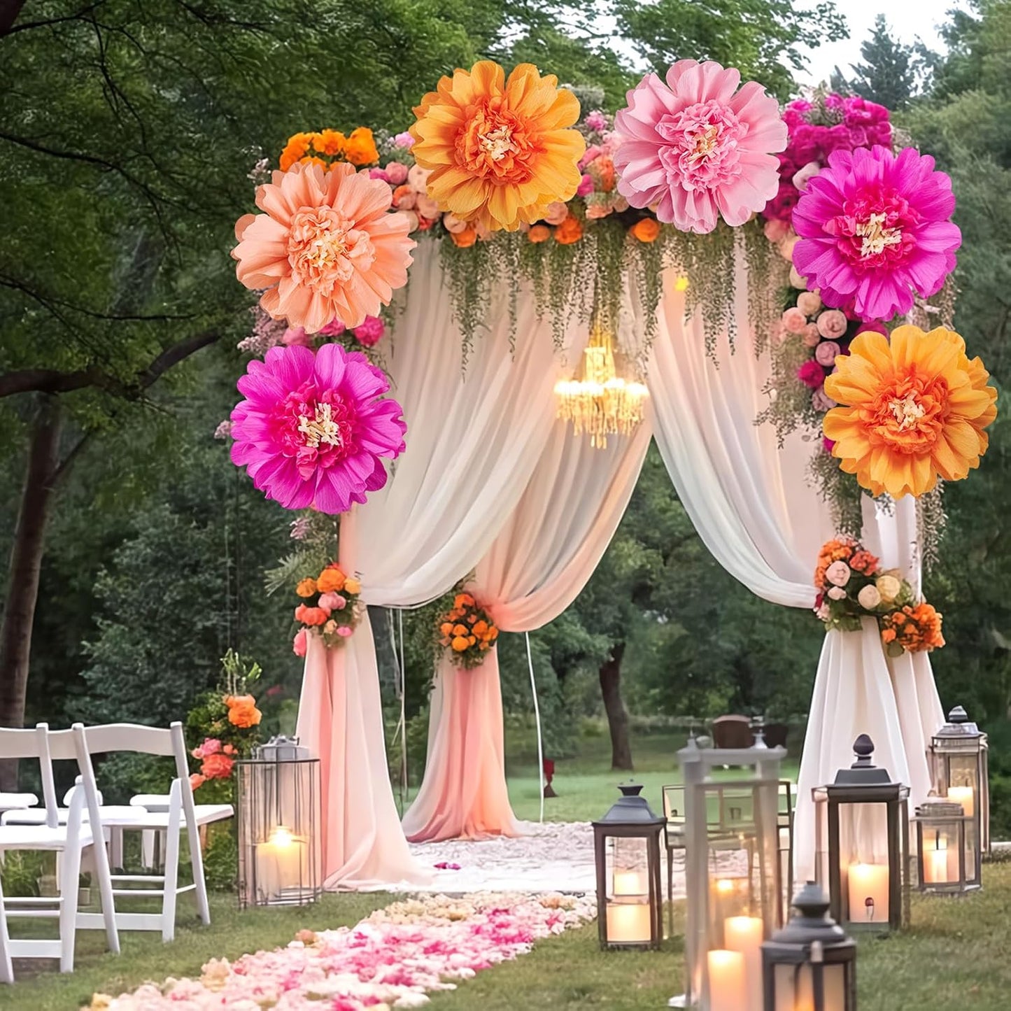 SUNBEAUTY 6 PCS Hot Pink and Orange Paper Flowers Decorations Crepe Paper Flowers 12 in Tissue Paper Flowers Decorations for Wall Birthday Party Baby Bridal Shower Office Classroom Wedding Carnival