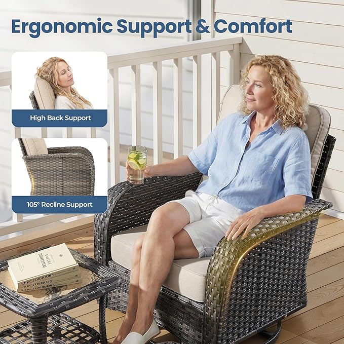 Weaxty 7 Pieces Patio Furniture Set, Wicker Outdoor Swivel Rocking Chairs - Image 4