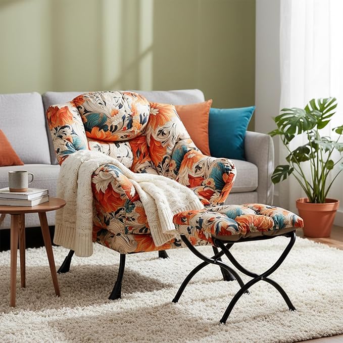 Welnow Lazy Chair with Ottoman, Modern Accent Chair with Armrests and a Side - Image 9