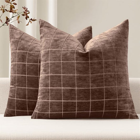 MIULEE Decorative Chenille Check Throw Pillow Covers Vintage Plaid Couch by MIULEE
