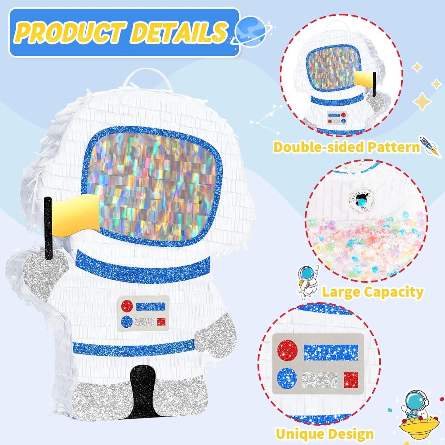 WERNNSAI Astronaut Piñata - Space Party Decorations Space Piñata Bundle with Blindfold and Bat Boy Birthday Decorations for Kids Family Birthday Games Supplies