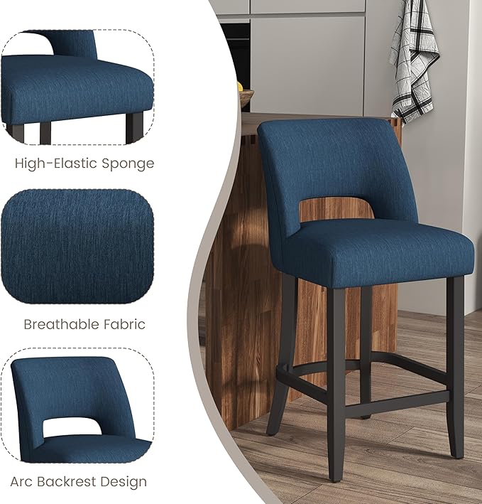 VKNOW Bar Stools Set of 2, Modern Counter Height Bar Stools - Image 9