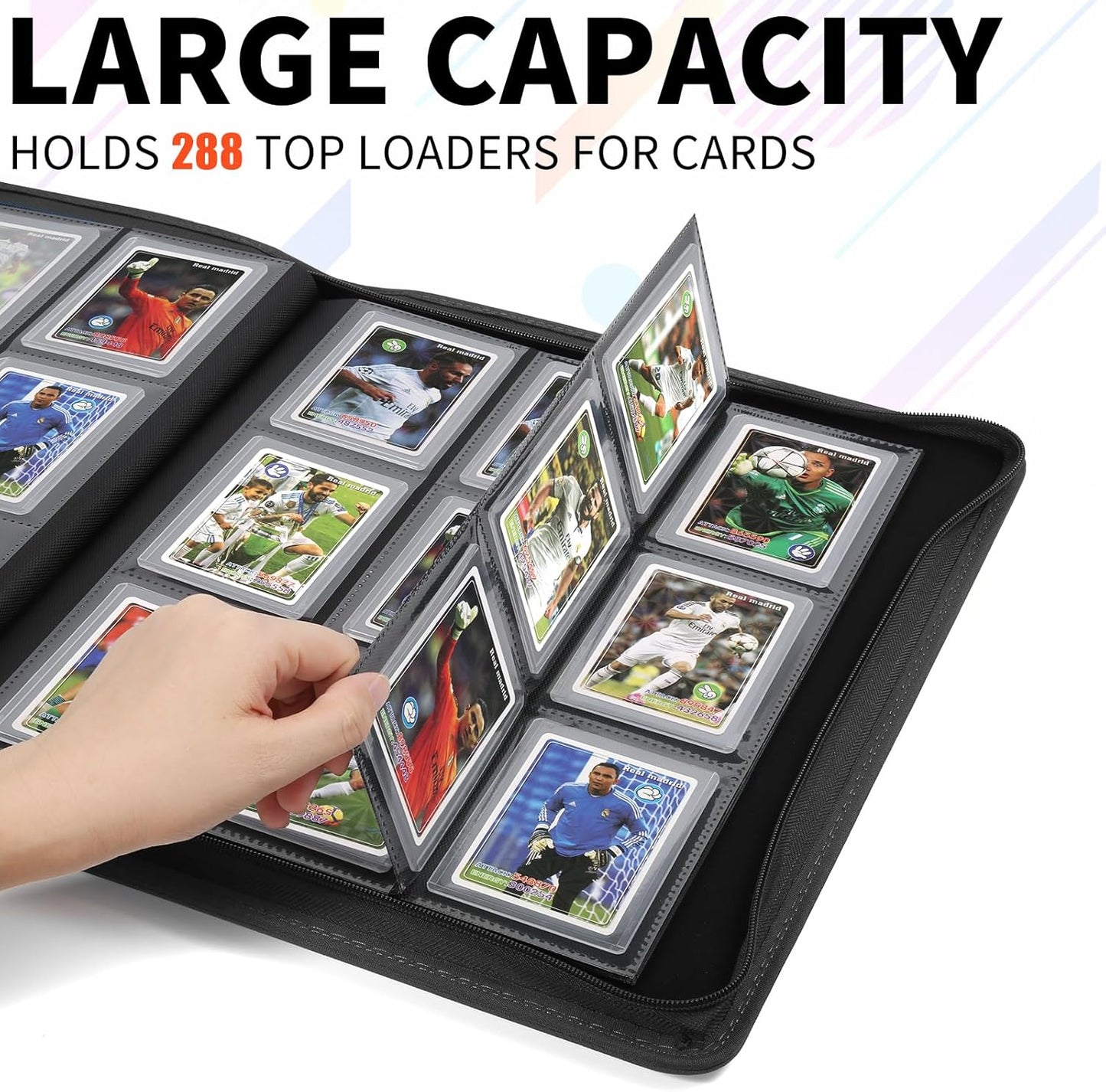 Toploader Binder,Holds 288 Toploaders,9 Pocket Double-Sided Top Loader Binders with Sleeves for 3 x 4'' Toploaders, Card Holder for Trading Cards or Sports Cards (Black)