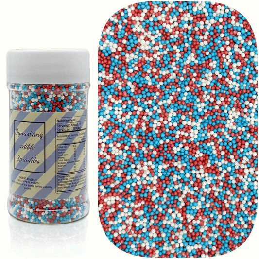 Dynastang 2mm Patriotic Pearls Sprinkles Edible Pearls Cake Decorating Stars Cake Decorations Cupcake Toppers Cookie Decorating Perfect for Cakes, Cupcakes, Desserts Toppings 3OZ