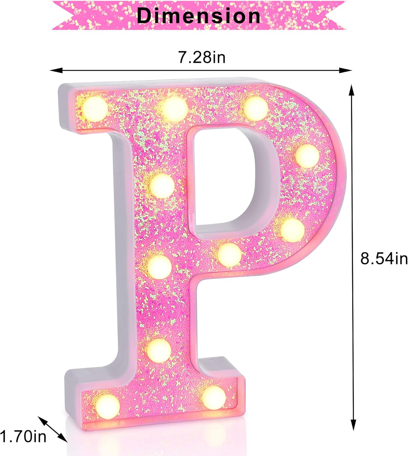 Foaky Pink Light up Letters，Pink Party Decorations,Girls Room Decor,Glitter Light Up Letters,Alphabet Letter Sign for Night Light Birthday Party Girls Gifts, Home Bar Decoration（P）