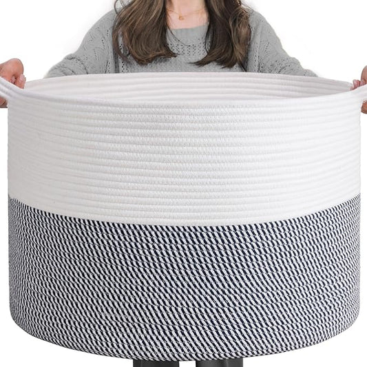 INDRESSME XXXLarge Cotton Rope Basket 21.7" x 21.7" x 13.8" Woven Baby Laundry by INDRESSME