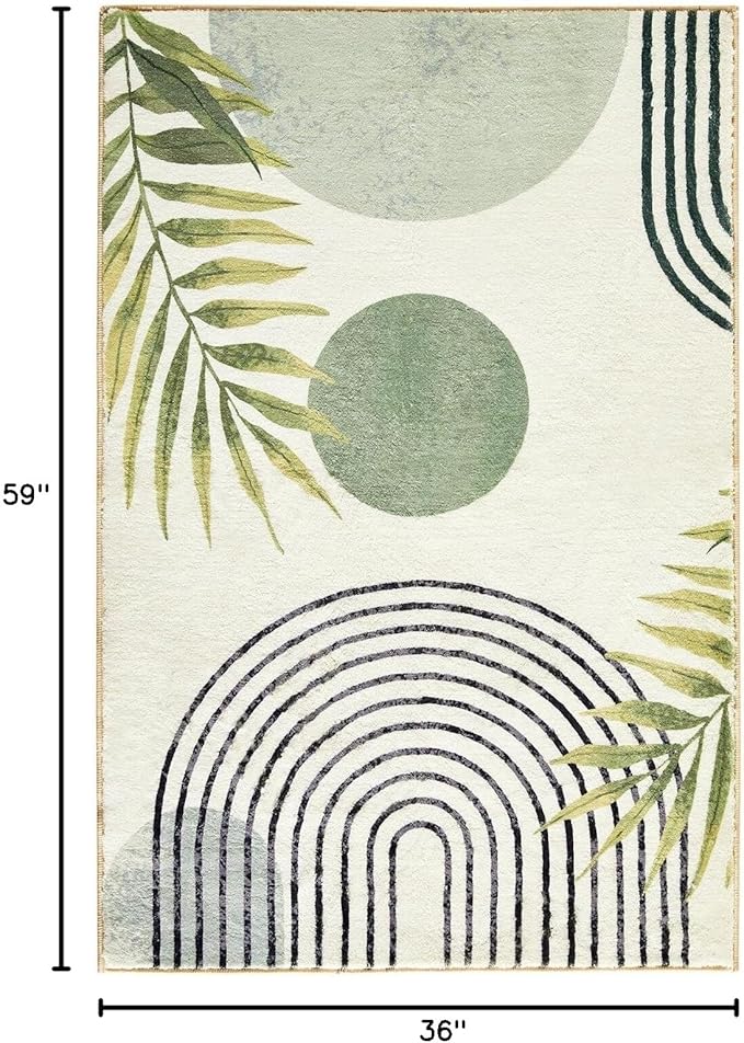 RoomTalks Boho Green Cute 3x5 Small Area Rugs Washable, Modern Abstract - Image 2
