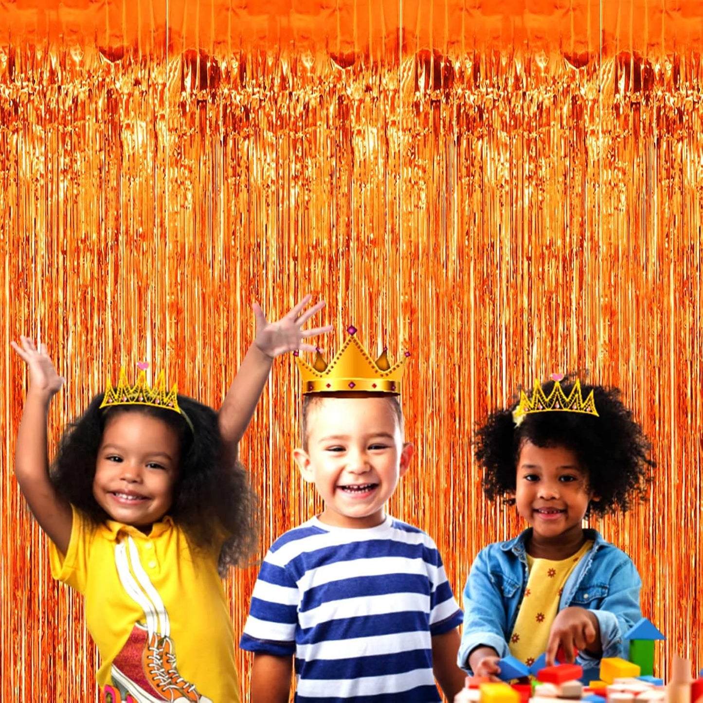 4 Pack Orange Foil Fringe Curtain Backdrop, 3.28Ftx8.2Ft Metallic Tinsel Foil Fringe Streamers Curtains for Party, Photo Booth Props, Birthday, 2022 Mother's Day Decoration Supplies