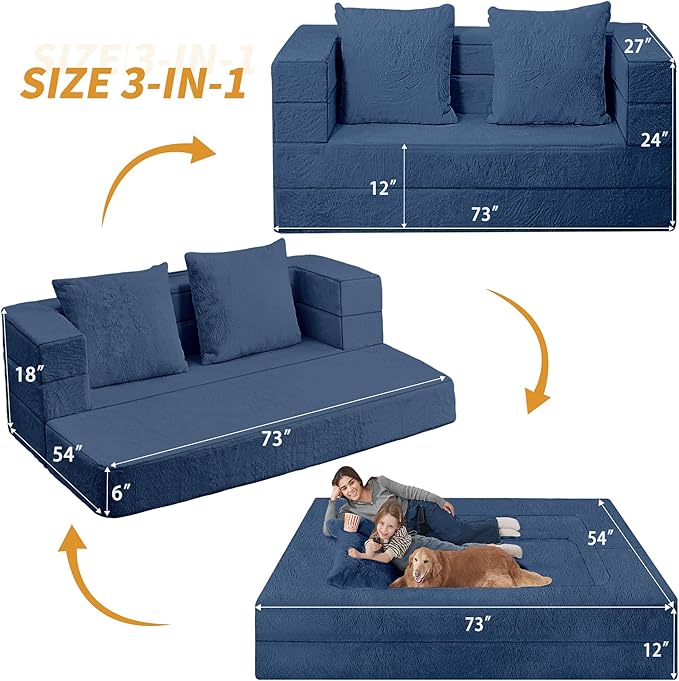 Futon Sofa Bed with Pillow, 3-in-1 Sleeper Sofa Bed with Removable Cover - Image 3