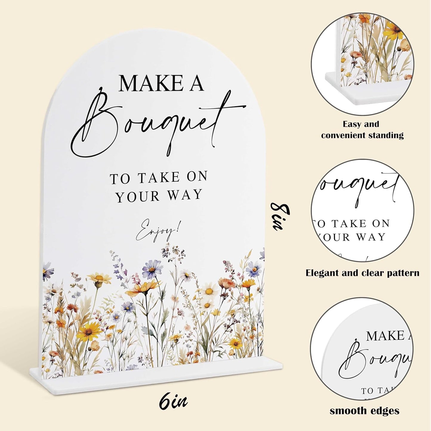 Wedding Signs for Ceremony and Reception, Boho Floral Acrylic Make A Bouquet Sign Sign, Wedding Signage with Stand, Bridal Shower Table Centerpieces, Supplies for Engagement Reception Event Party, 21