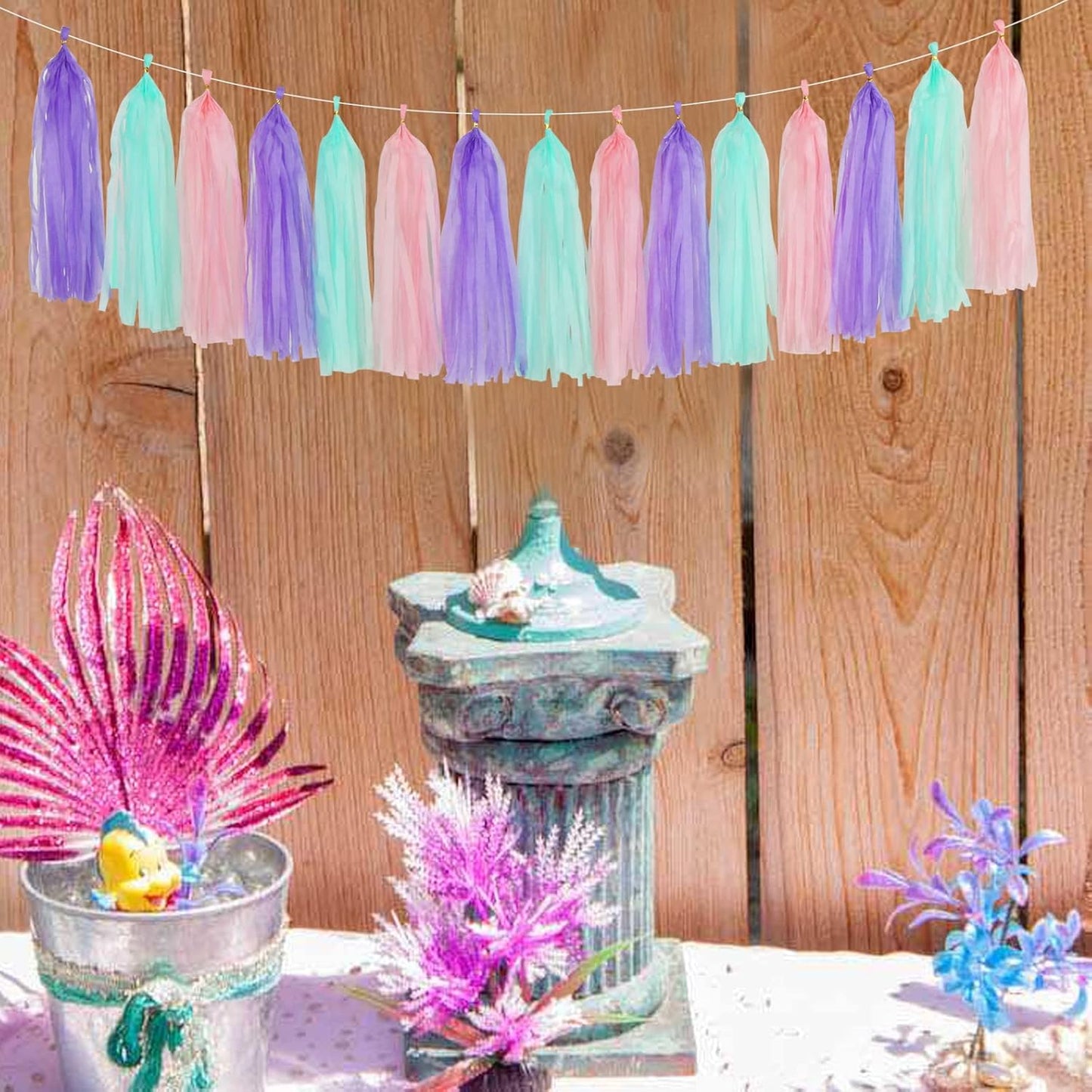 Pink-Purple Mint Mermaid Ocean-Themed Party-Decorations - 15pcs Tassel Garland Streamers Wedding Birthday Engagement Baby Bridal Shower Tassels Banner Decor Panduola