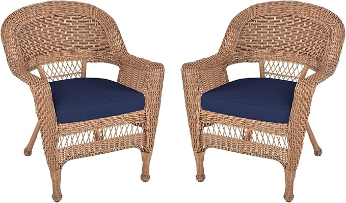 Jeco Wicker Chair with Blue Cushion, Honey/W00205- by Jeco