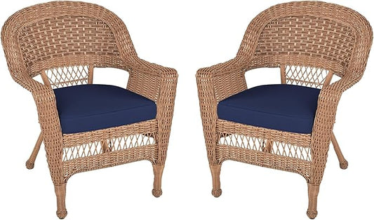Jeco Wicker Chair with Blue Cushion, Honey/W00205- by Jeco