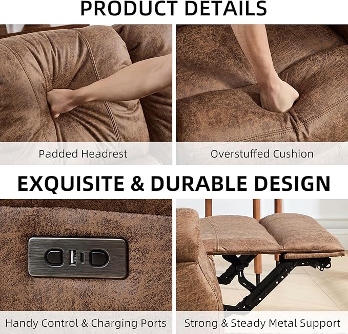 EBELLO 2-Piece Manual Recliner Sofa Set, Faux Leather Message Single Recliner - Image 3