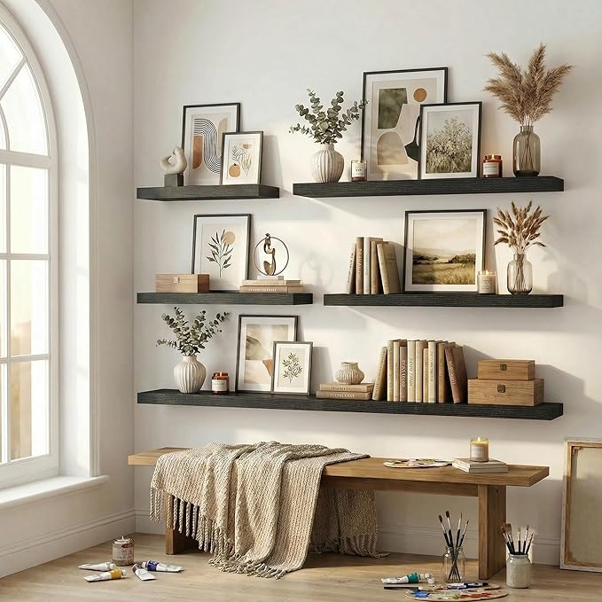 12 inch Deep Floating Shelves for Wall, 55 inch Wide Engineered Wood Wall - Image 7