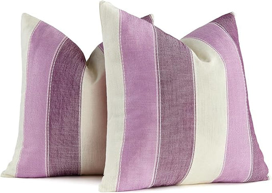 AmHoo Pack of 2 Farmhouse Stripe Check Throw Pillow Covers Set Case Cotton by AmHootextile