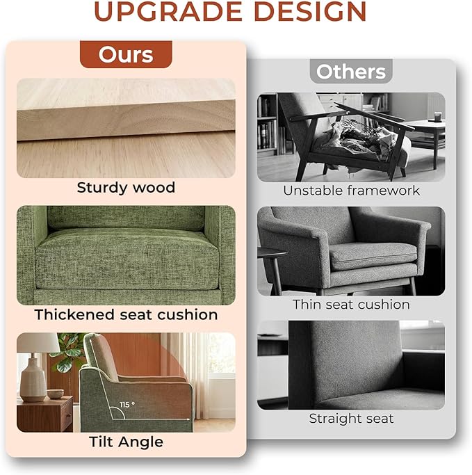TLSUNNY Mid-Century Accent Chair, Modern Upholstered Chenille Armchair & Padded - Image 7