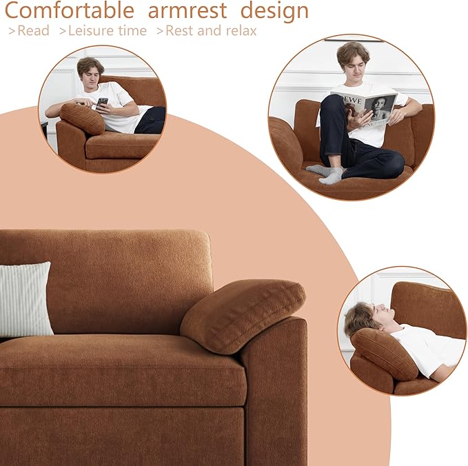 EASE MOOSE Brown Sectional Modular Sofa, Comfty 3 Seat Cloud Couch, FSC - Image 8