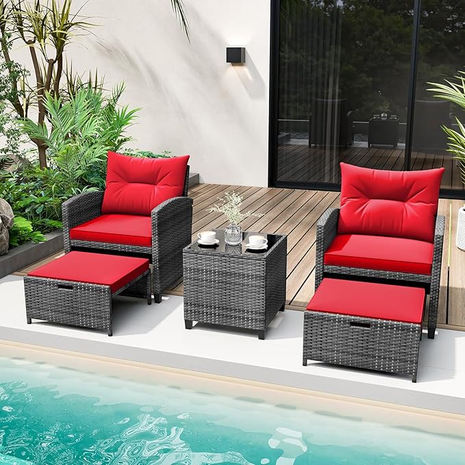 Tangkula 5 Pieces Patio Conversation Set, PE Wicker Rattan Outdoor Furniture Set - Image 2