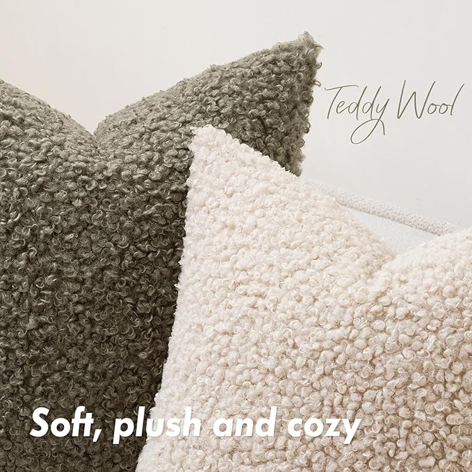 Faux Fur Throw Pillow Covers 20x20 Inch Set of 2 Boucle Neutral Decorative - Image 2