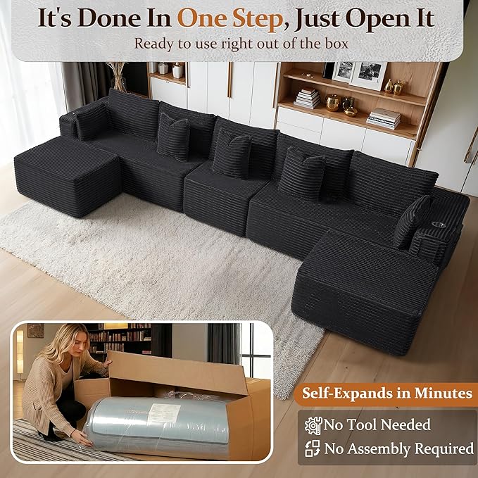 168" Cloud Sectional Couch, Comfort U Shaped Sofa - Image 3