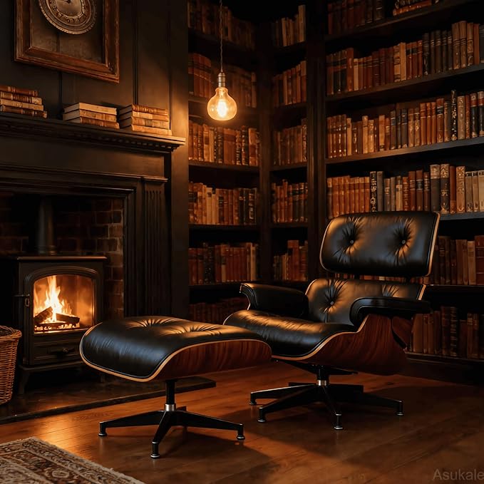 Black PU Leather, Mid Century Chaise Lounge Chair and Ottoman, Leather Accent - Image 6