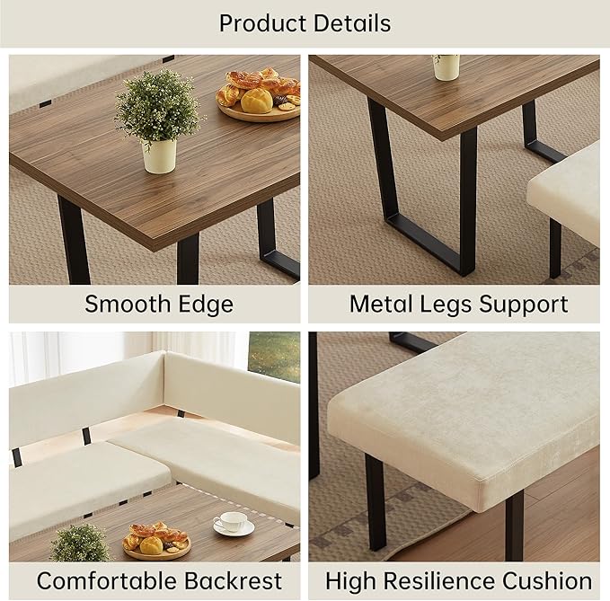 HIPIHOM 3-Piece Corner Dining Table Set - Image 5