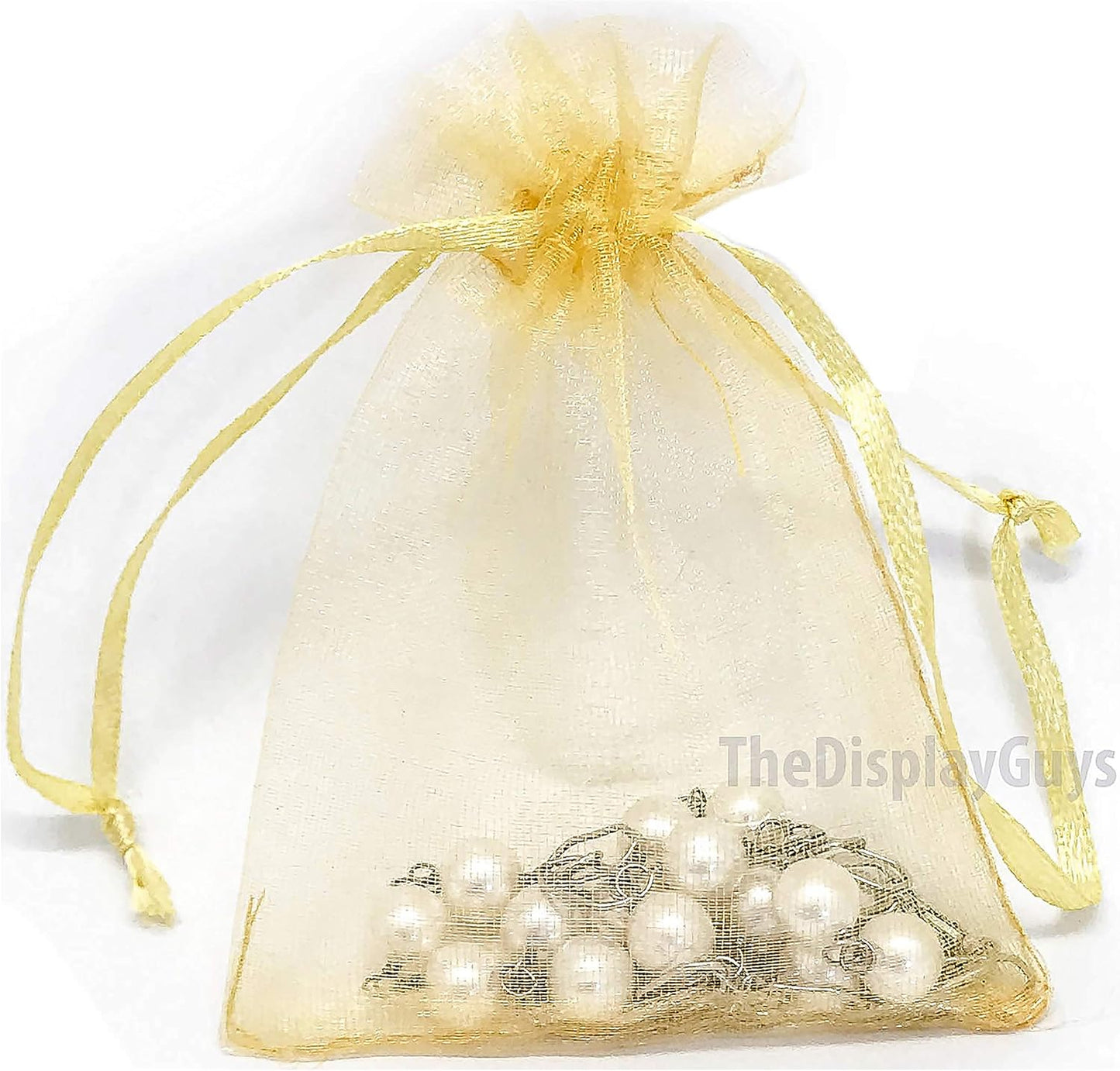 TheDisplayGuys 100-Pack 3x4 Gold Sheer Organza Gift Bags with Drawstring, Jewelry Candy Treat Wedding Party Favors Mesh Pouch