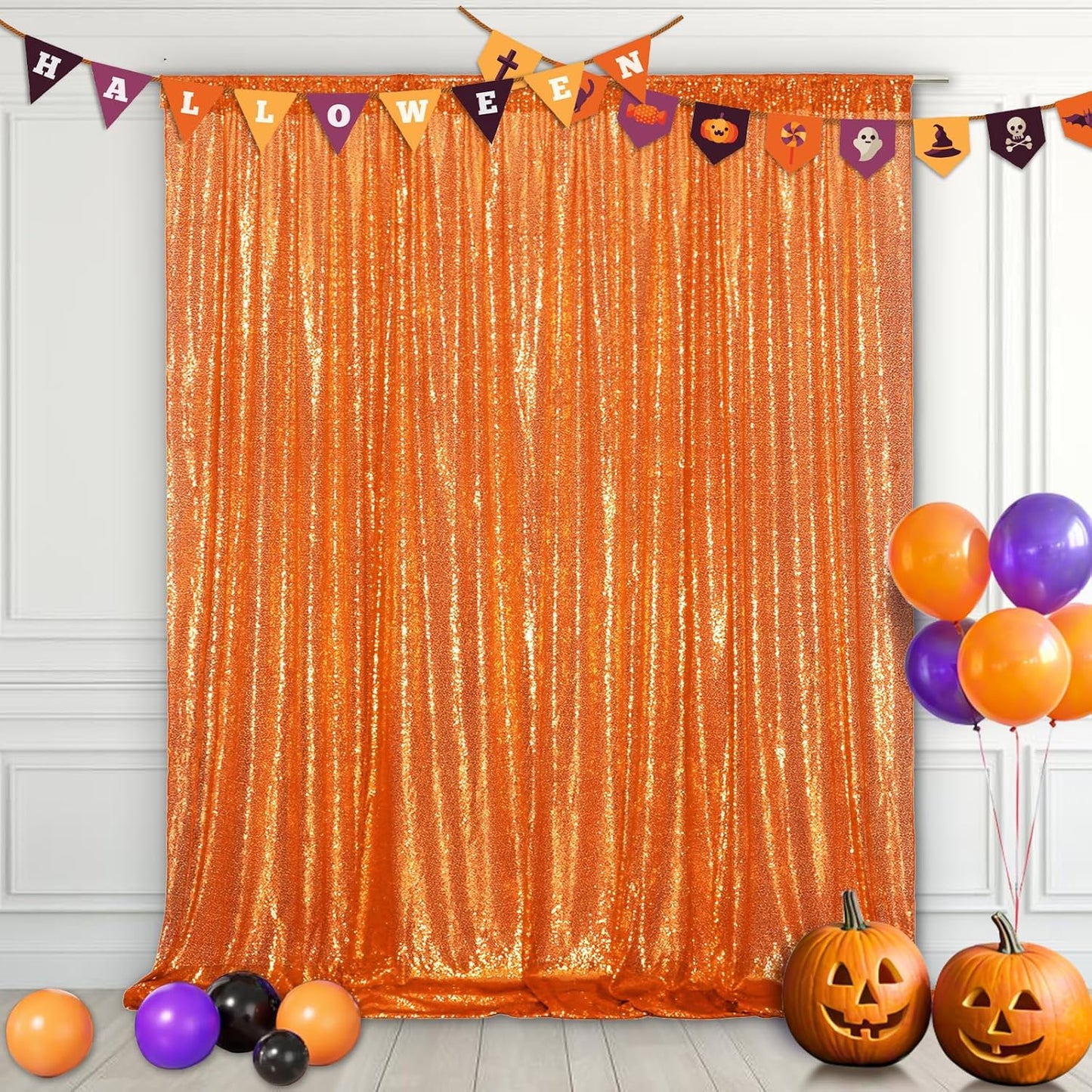 Eternal Beauty Orange Sequin Backdrop, 10x10 Ft Halloween Glitter Background Curtains for Shimmer Photography Party Wedding Birthday Back Drop Decor