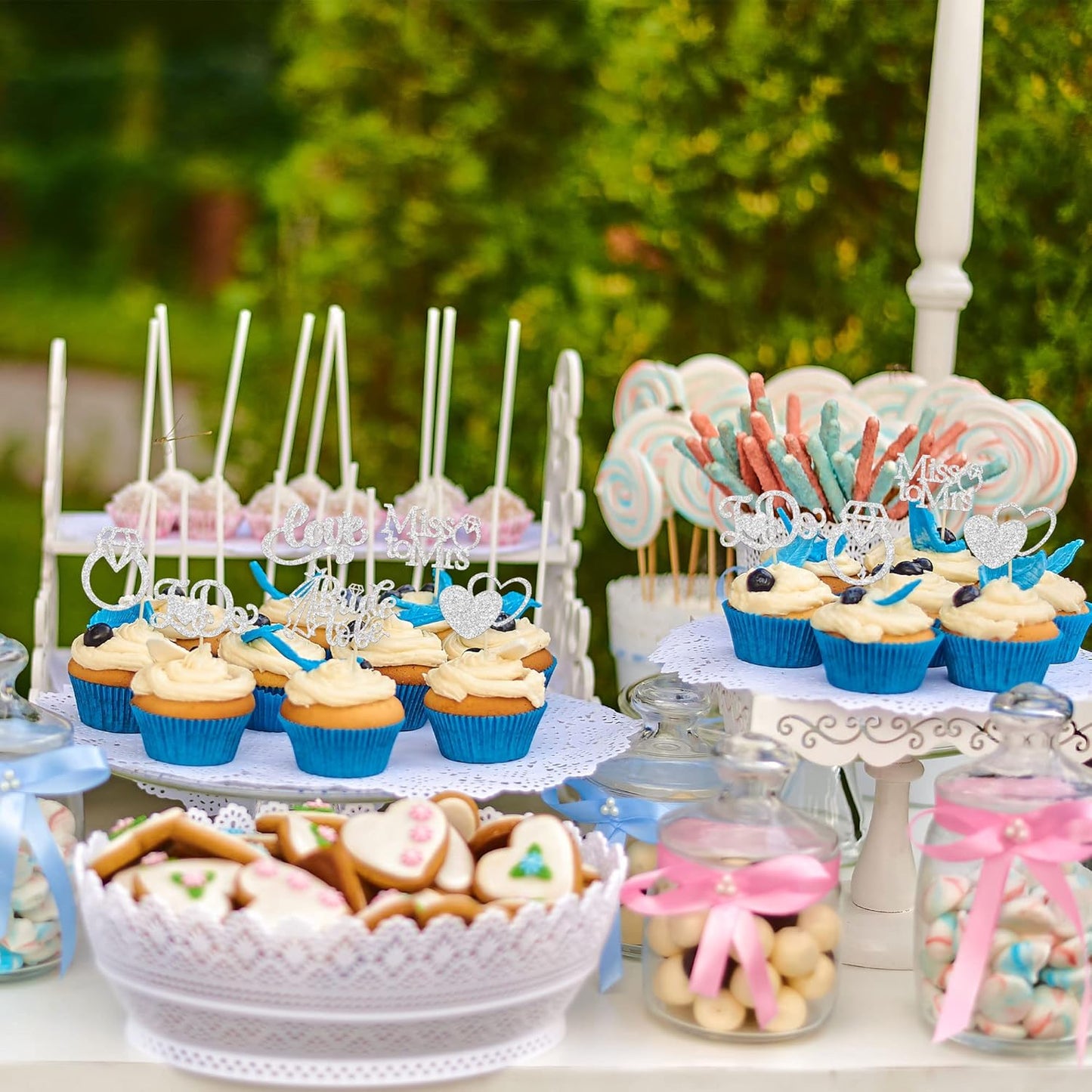 Gyufise 24Pcs Bride to Be Cupcake Toppers Silver Glitter I Do Love Heart Ring Miss To Mrs Cupcake Picks Bridal Shower Cake Decorations for Wedding Engagement Bachelorette Party Supplies