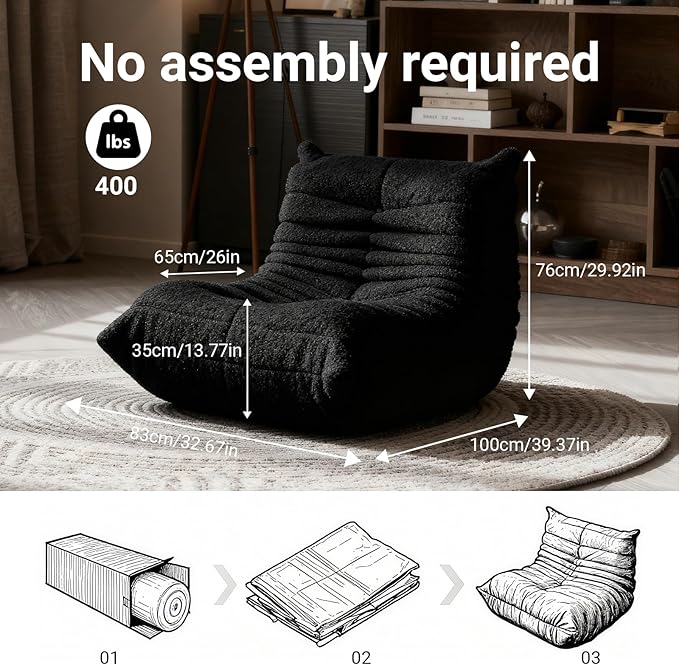 Giant Bean Bag Chair for Adults, Comfy Chairs for Bedroom, Memory Foam Chair - Image 5