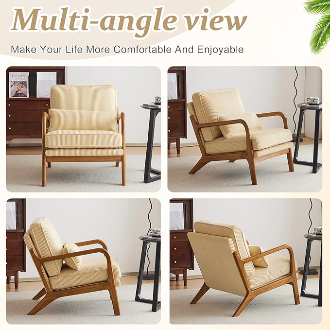 VINGLI Upgraded Premium Corduroy Accent Chairs Set of 2, Upholstered Arm Chair - Image 8