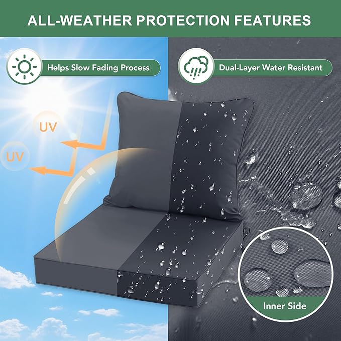 Summsun Patio Chair Cushions Set of 2, Water Resistant Backrest Pillow and Seat - Image 3