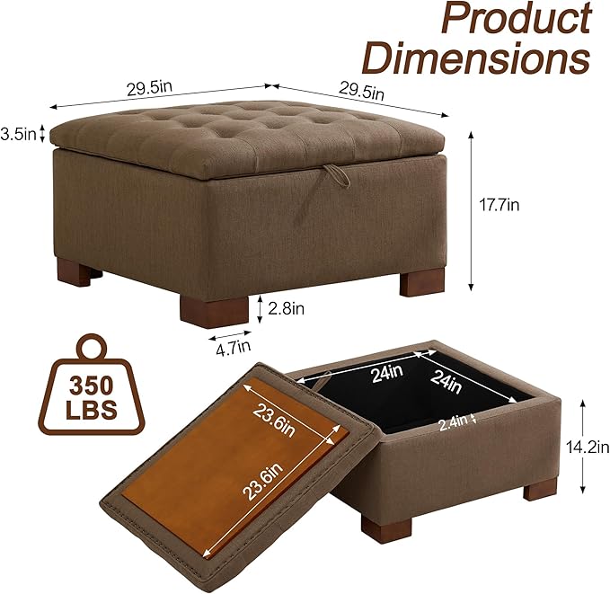 WUTUTUEE 30" Fabric Square Storage Ottoman - Image 2