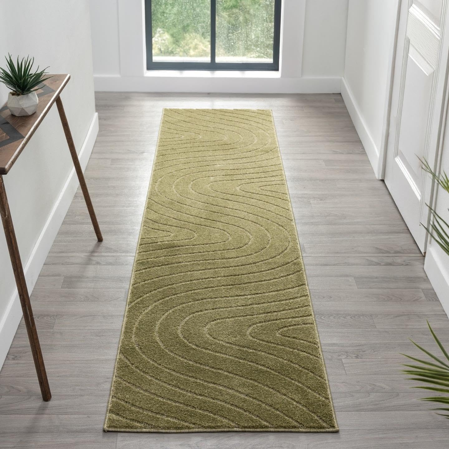 LUXE WEAVERS Modern Geometric Wave Green 2x8 Hallway Runner Rug, Contemporary Stain Resistant Carpet