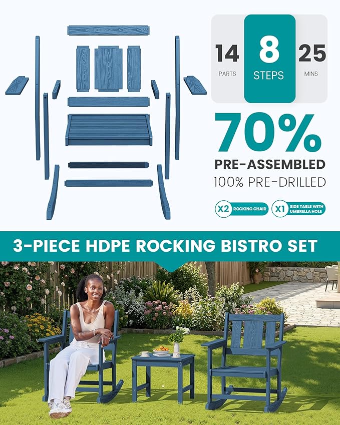 SERWALL Outdoor Rocking Chairs Set of 2 - Image 5