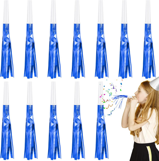 12 Pcs Glitter Noise Makers Metallic Fringed Party Blower for Adults Birthday Graduation New Years Party Favors Supplies (Blue)