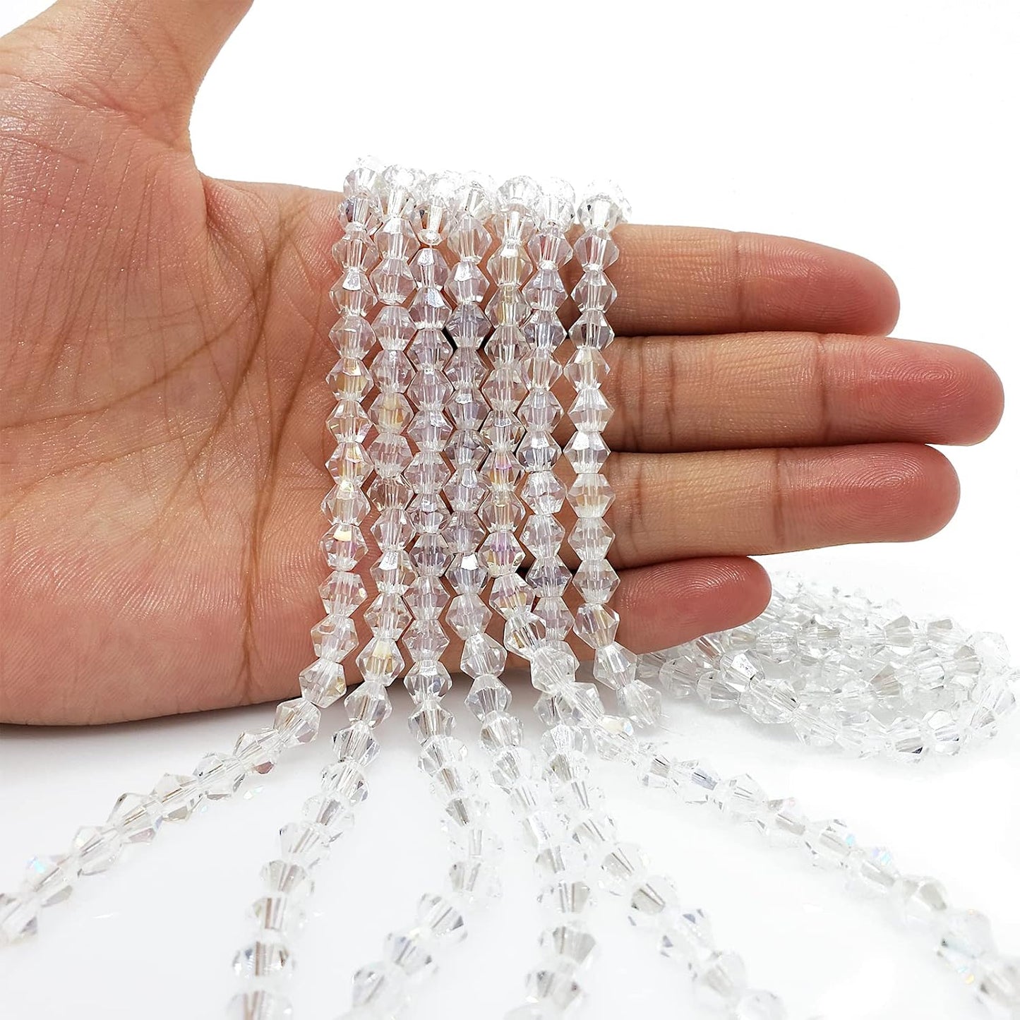 6mm Bicone 450Pcs White AB Crystal Glass Beads Faceted Bicone Shape Crystal Glass Spacer Beads for Bracelet Necklace Decorative Hand Jewelry Making (White AB, 6MM)