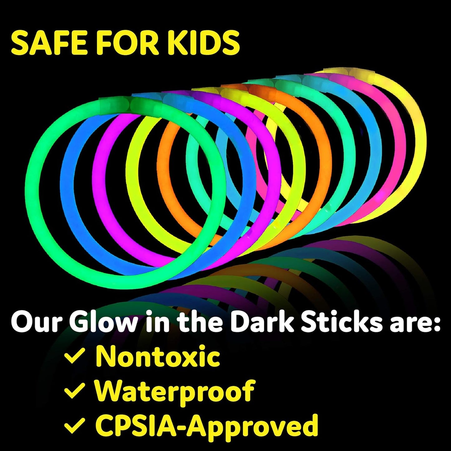 PartySticks Ultra Bright Glow Sticks Bulk Party Supplies 100 Pack - 8" Glow in the Dark Light Up Halloween Party Favors, Glow Decorations, Neon Party Necklaces and Bracelets with Connectors