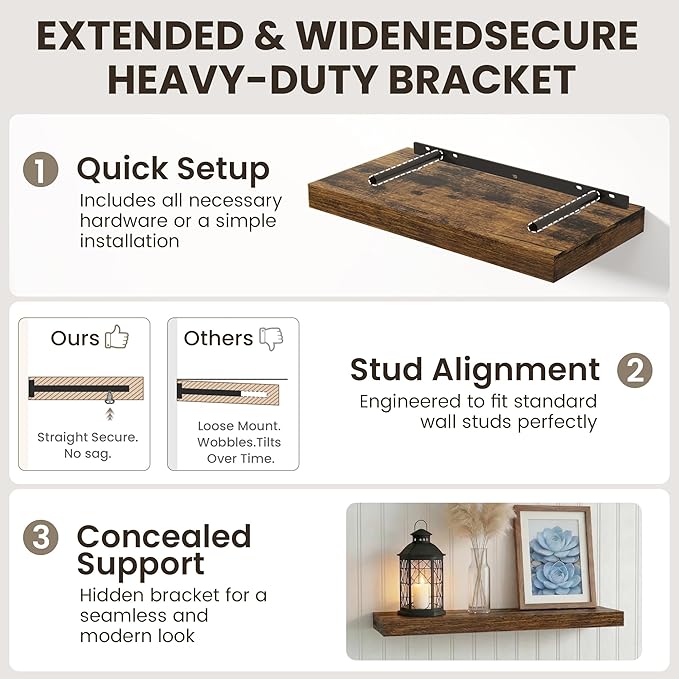 Dreamland Floating Shelves 24inch, 2 Pack Rustic Wooden Wall Shelves, Wall - Image 4