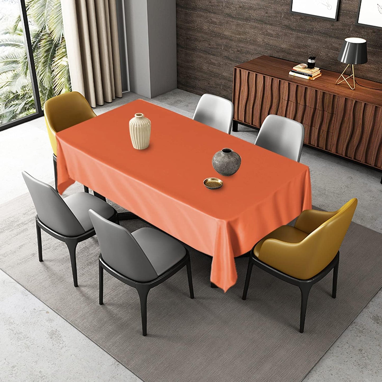 Fitable Rectangle Tablecloth Stain and Wrinkle Resistant Washable Polyester Table Cloth for Buffet Parties and Camping (60x102 inch, Orange)